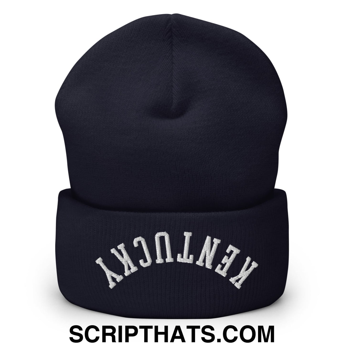 Upside Down Kentucky Embroidered Cuffed Knit Beanie Navy