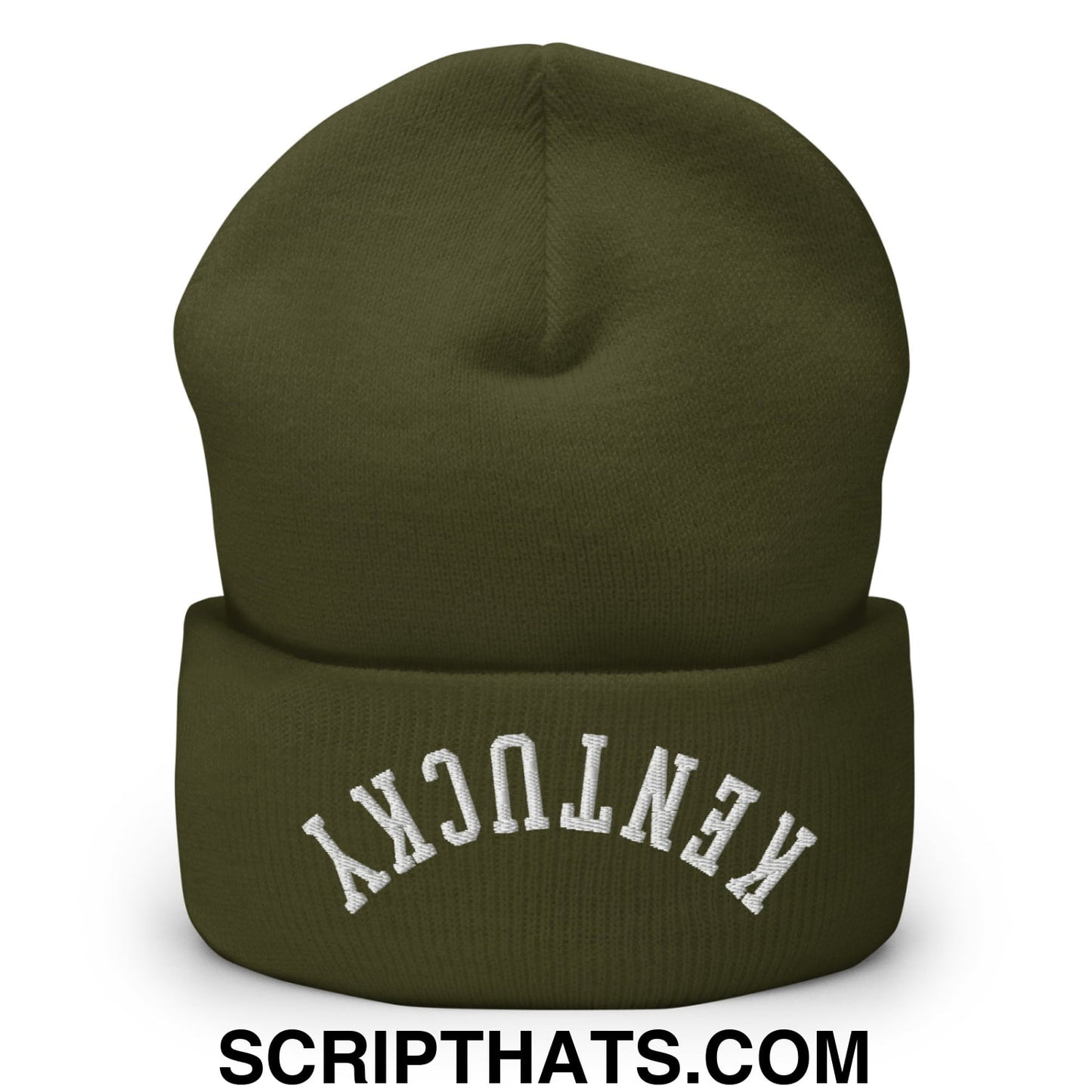 Upside Down Kentucky Embroidered Cuffed Knit Beanie Olive