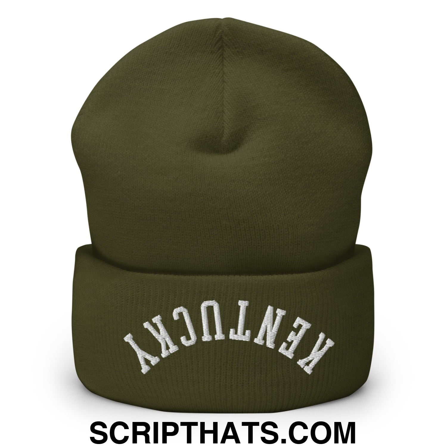 Upside Down Kentucky Embroidered Cuffed Knit Beanie Olive