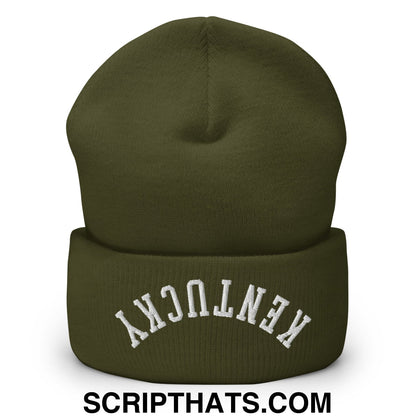Upside Down Kentucky Embroidered Cuffed Knit Beanie Olive