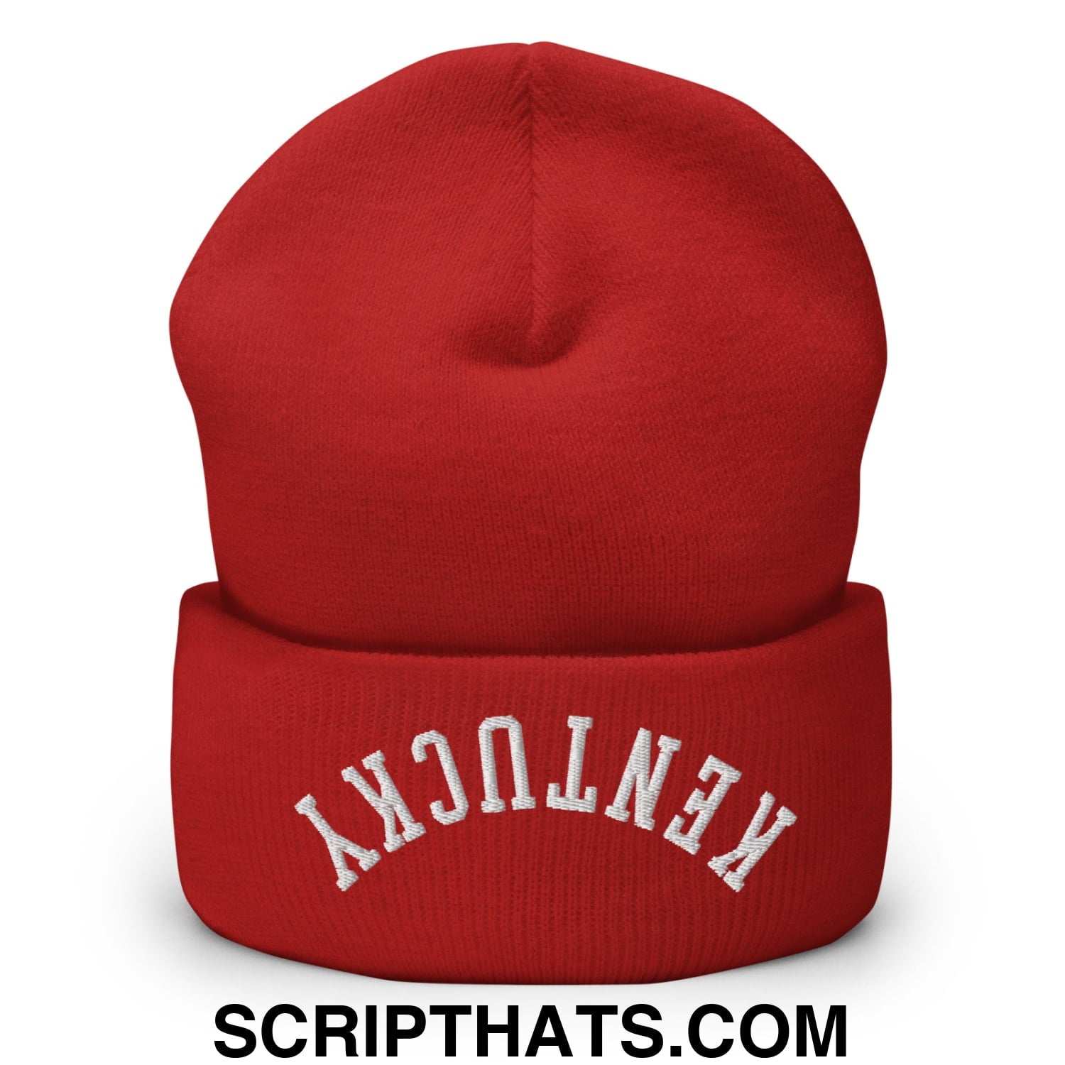 Upside Down Kentucky Embroidered Cuffed Knit Beanie Red