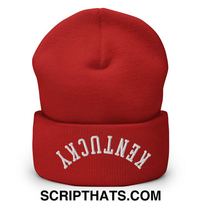 Upside Down Kentucky Embroidered Cuffed Knit Beanie Red