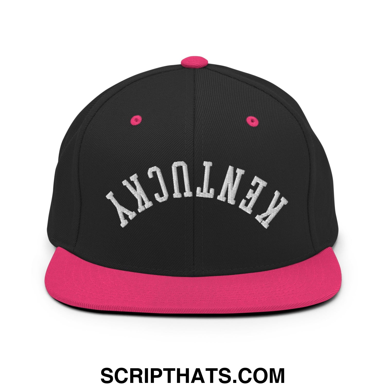 Upside Down Kentucky Embroidered Flat Bill Brim Snapback Hat Black Neon Pink