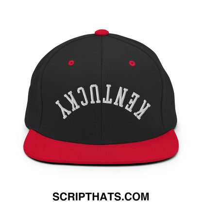 Upside Down Kentucky Embroidered Flat Bill Brim Snapback Hat Black Red