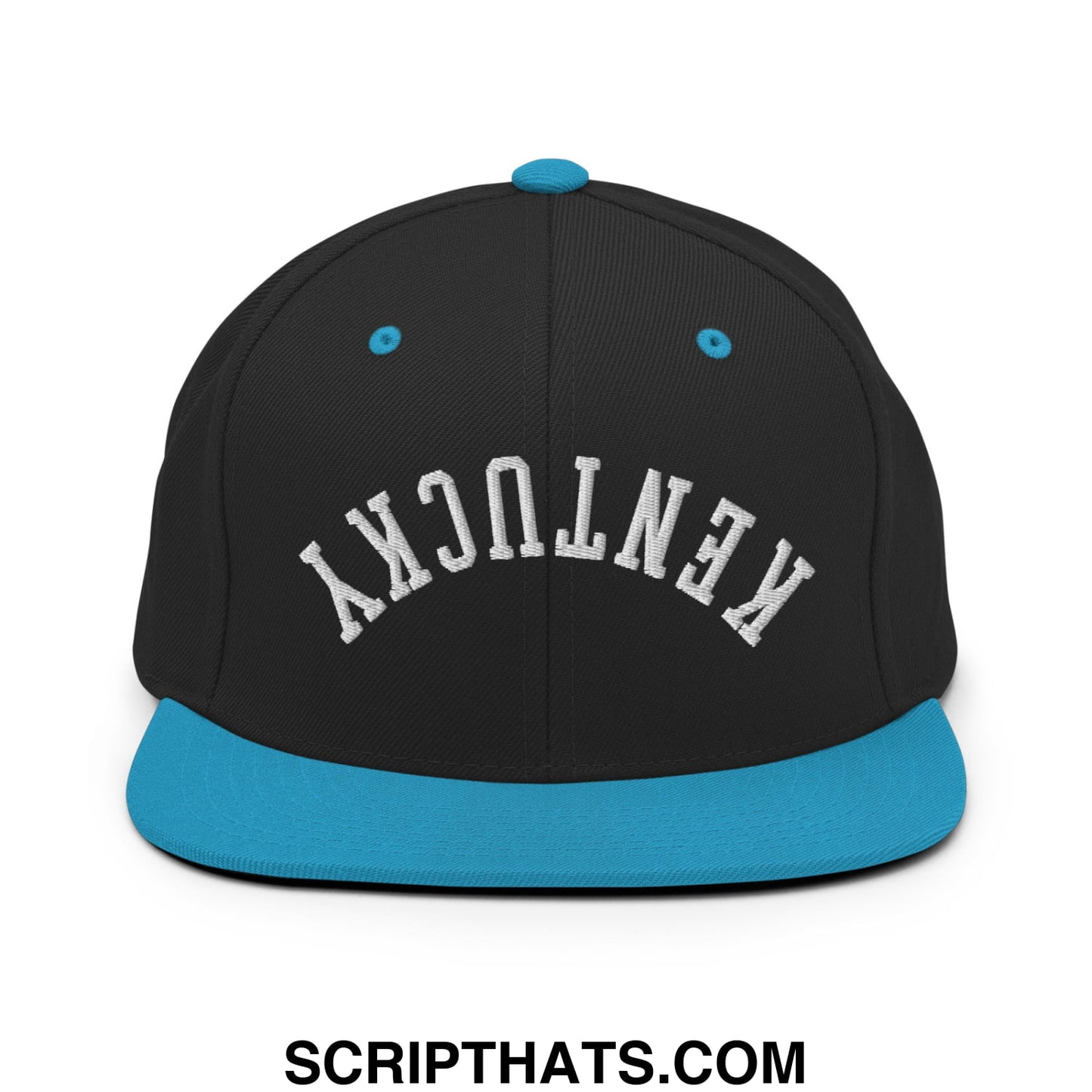 Upside Down Kentucky Embroidered Flat Bill Brim Snapback Hat Black Teal