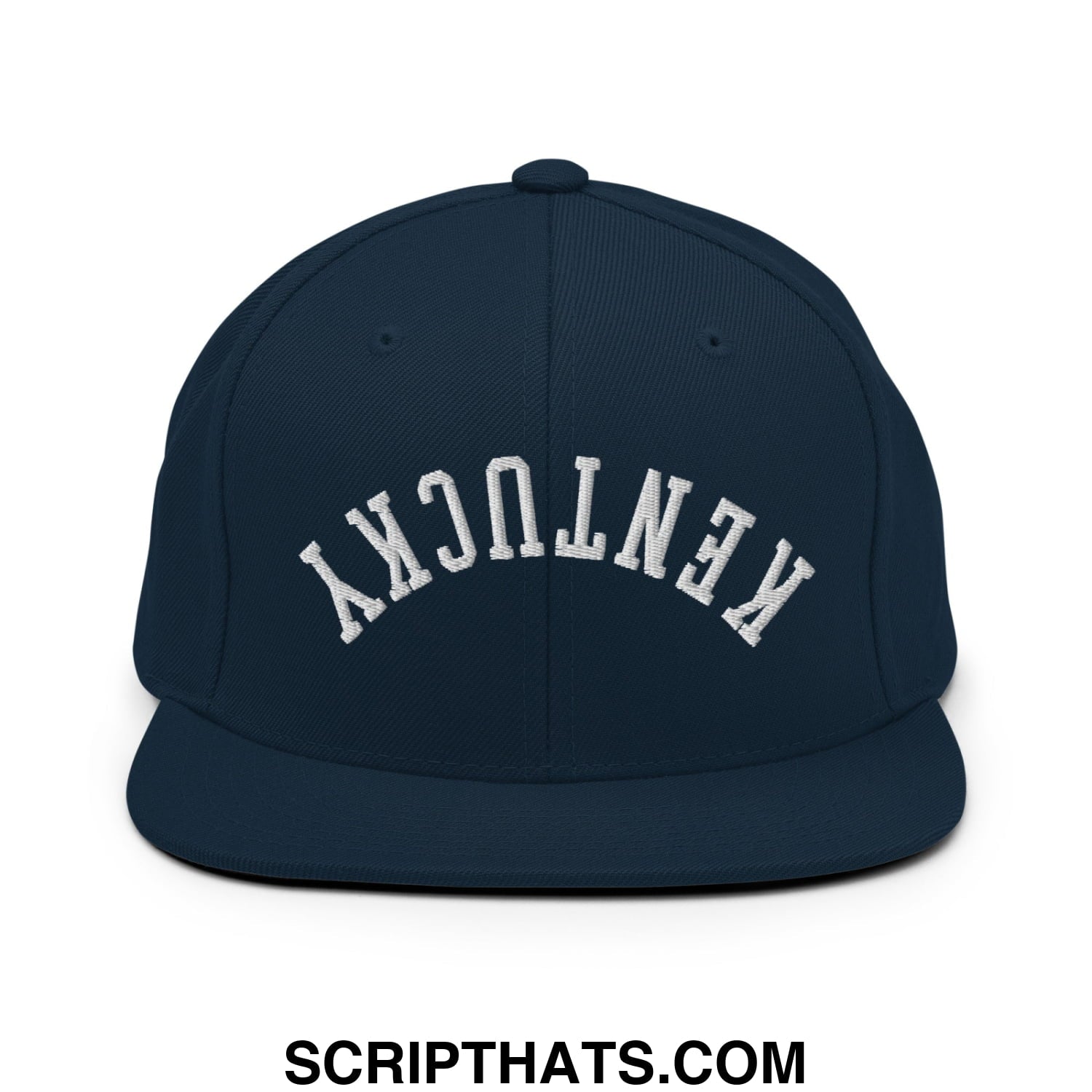 Upside Down Kentucky Embroidered Flat Bill Brim Snapback Hat Dark Navy
