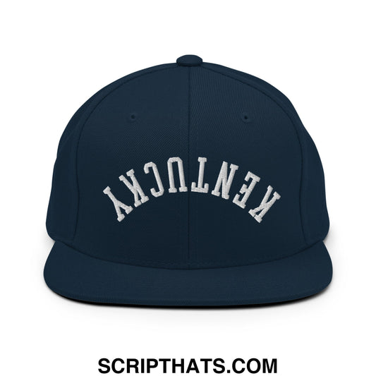 Upside Down Kentucky Embroidered Flat Bill Brim Snapback Hat Dark Navy