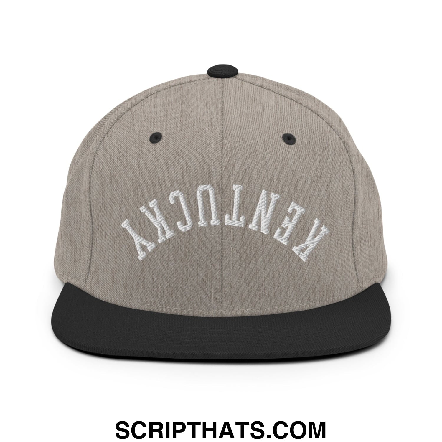 Upside Down Kentucky Embroidered Flat Bill Brim Snapback Hat Heather Black