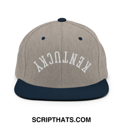 Upside Down Kentucky Embroidered Flat Bill Brim Snapback Hat Heather Grey Navy