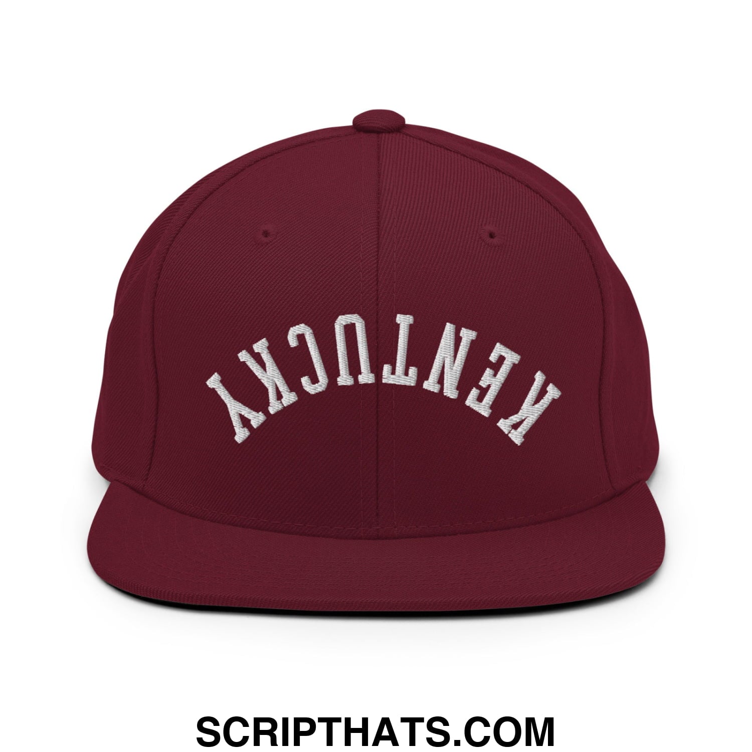 Upside Down Kentucky Embroidered Flat Bill Brim Snapback Hat Maroon