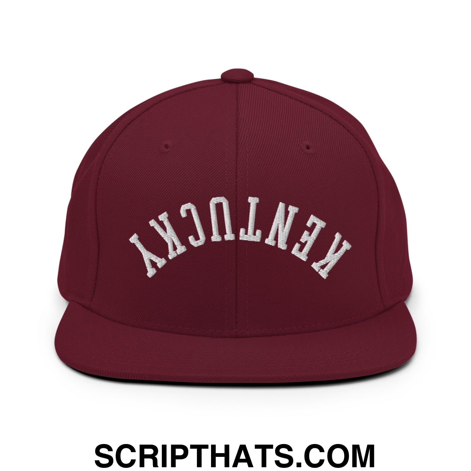 Upside Down Kentucky Embroidered Flat Bill Brim Snapback Hat Maroon
