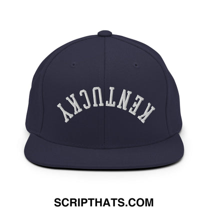 Upside Down Kentucky Embroidered Flat Bill Brim Snapback Hat Navy