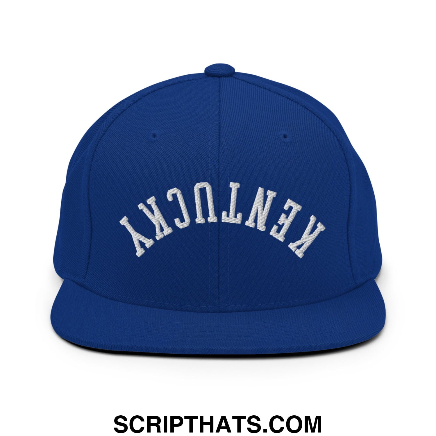 Upside Down Kentucky Embroidered Flat Bill Brim Snapback Hat Royal Blue