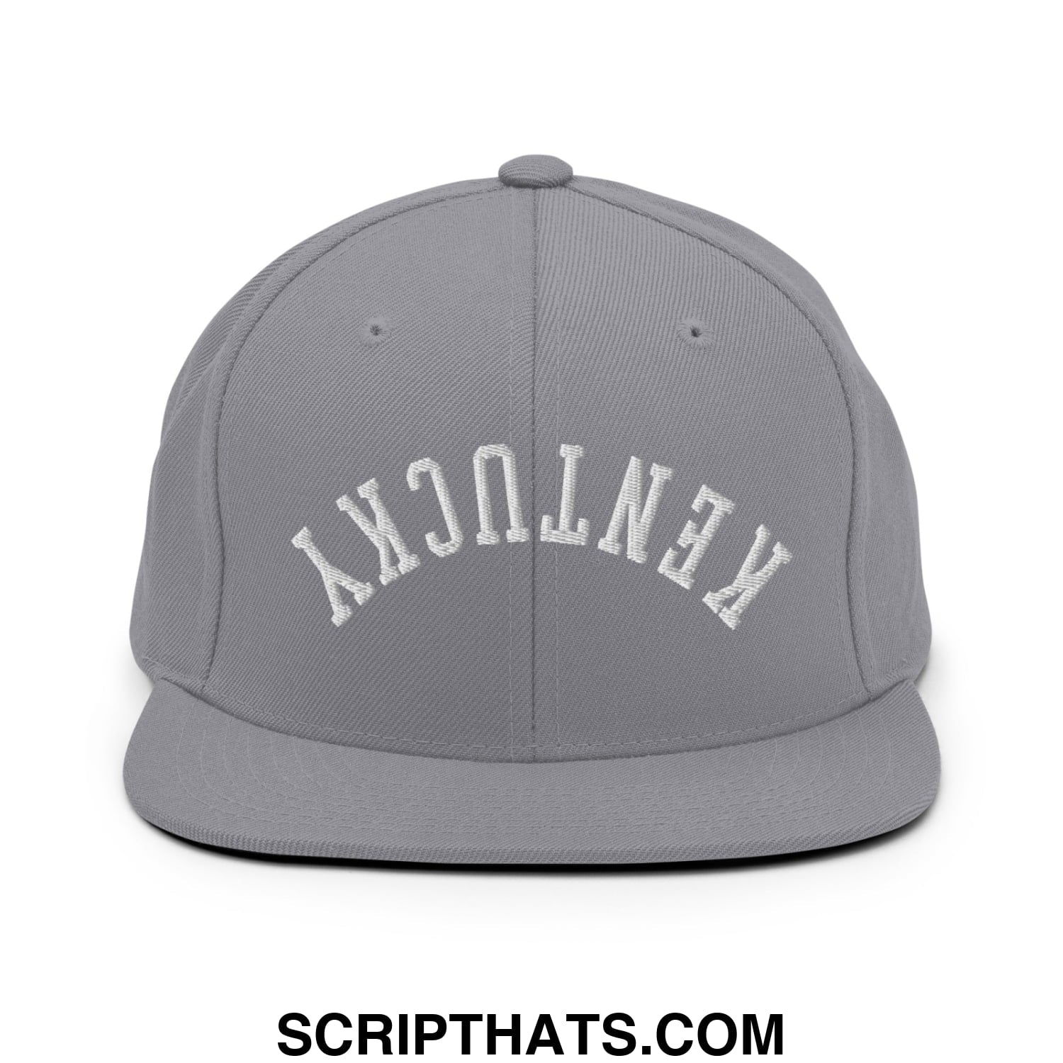 Upside Down Kentucky Embroidered Flat Bill Brim Snapback Hat Silver