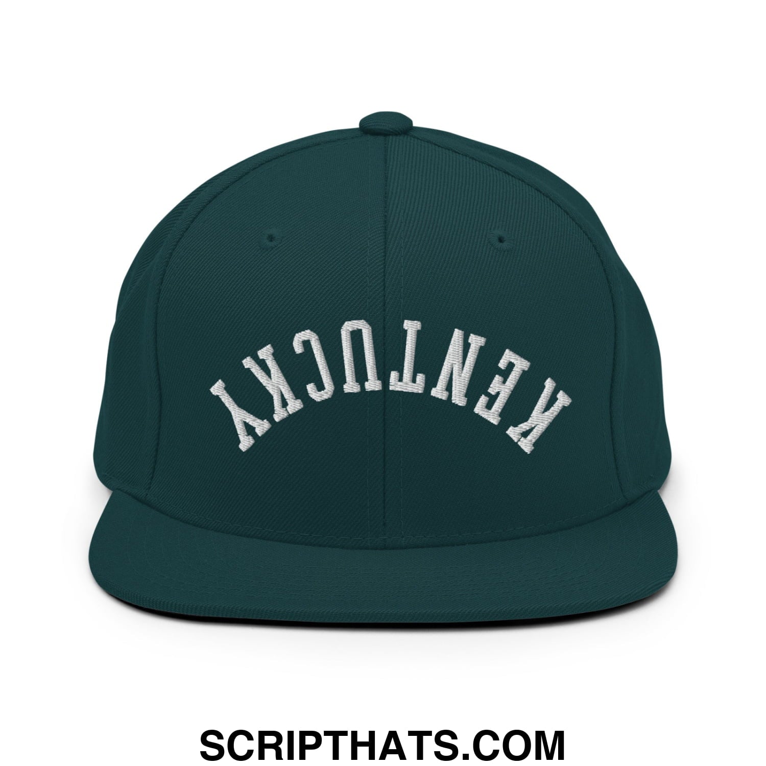 Upside Down Kentucky Embroidered Flat Bill Brim Snapback Hat Spruce