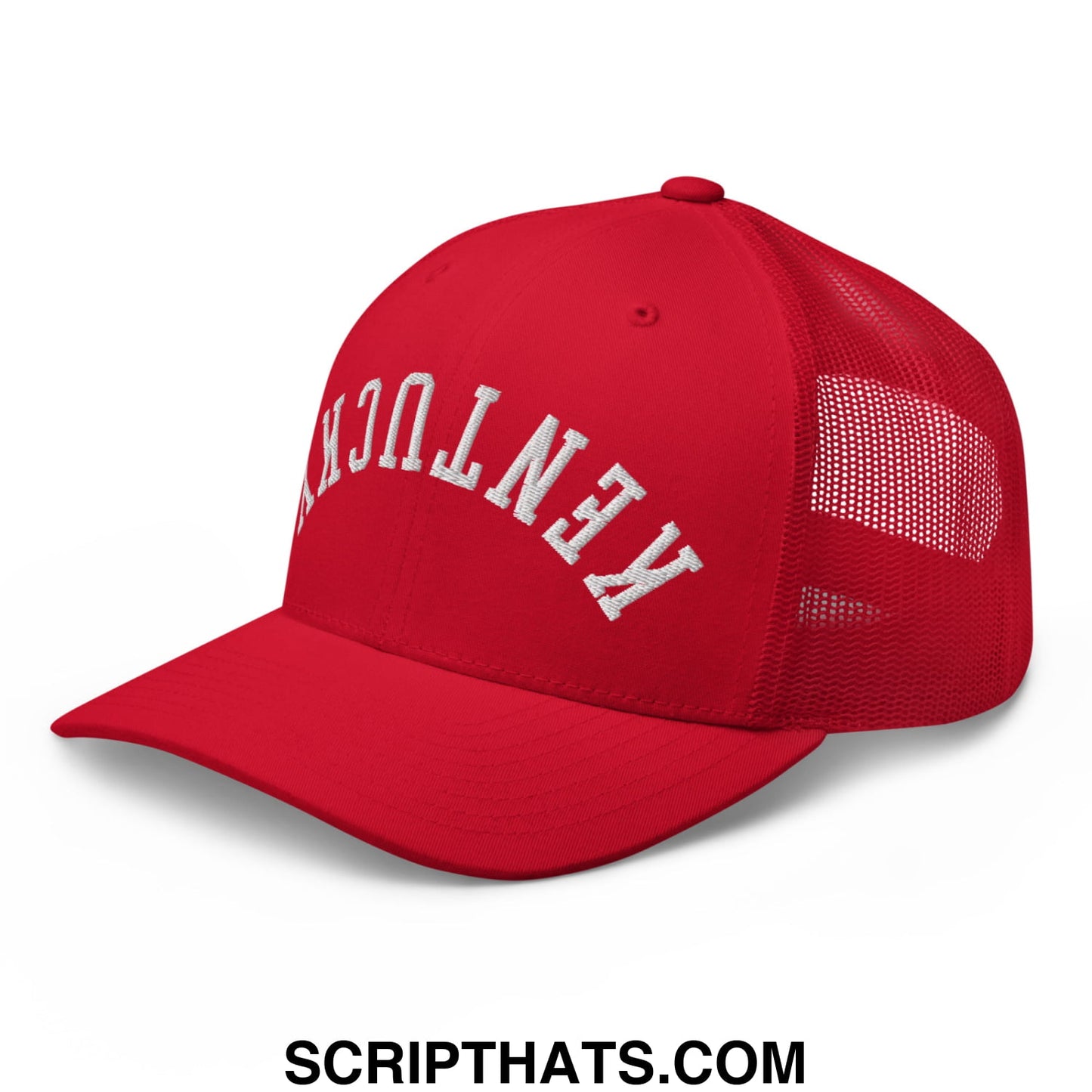 Upside Down Kentucky Embroidered Mesh Trucker Hat Red