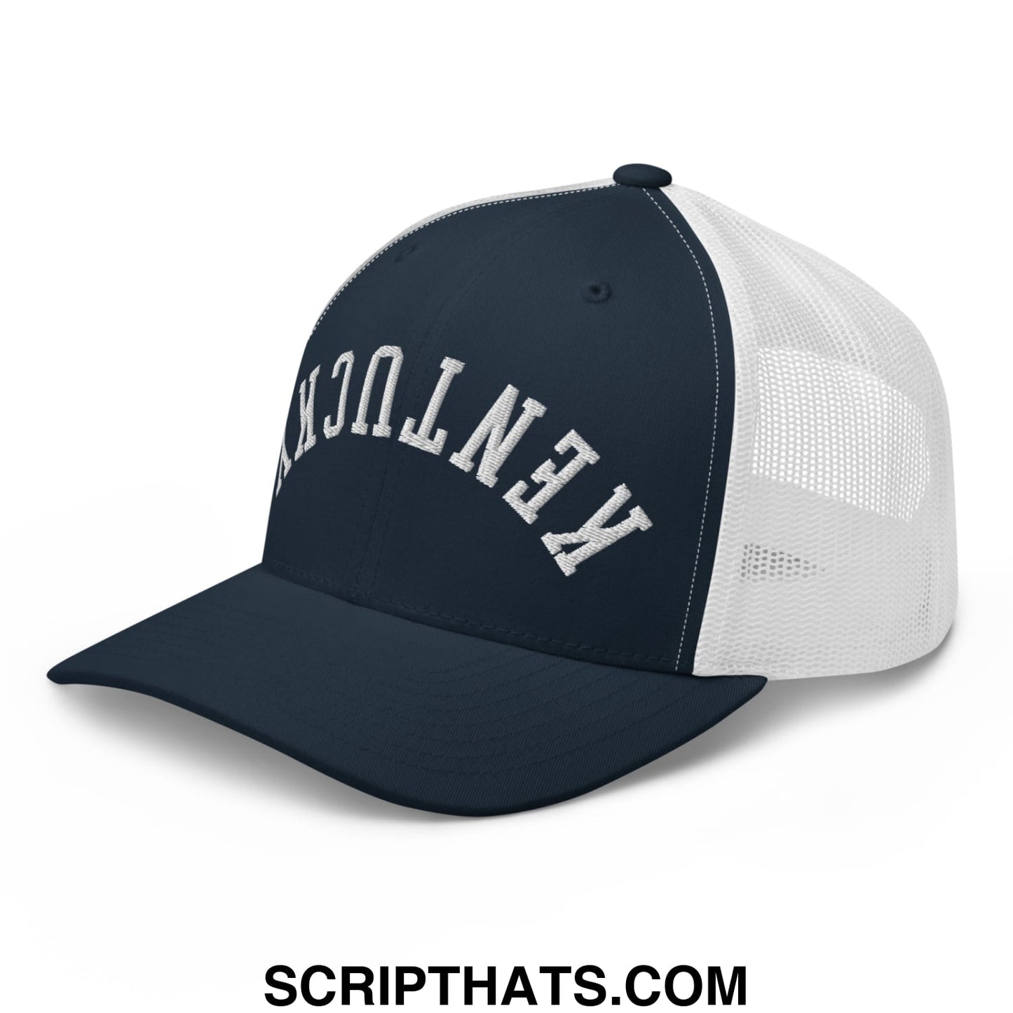 Upside Down Kentucky Embroidered Mesh Trucker Hat Navy White