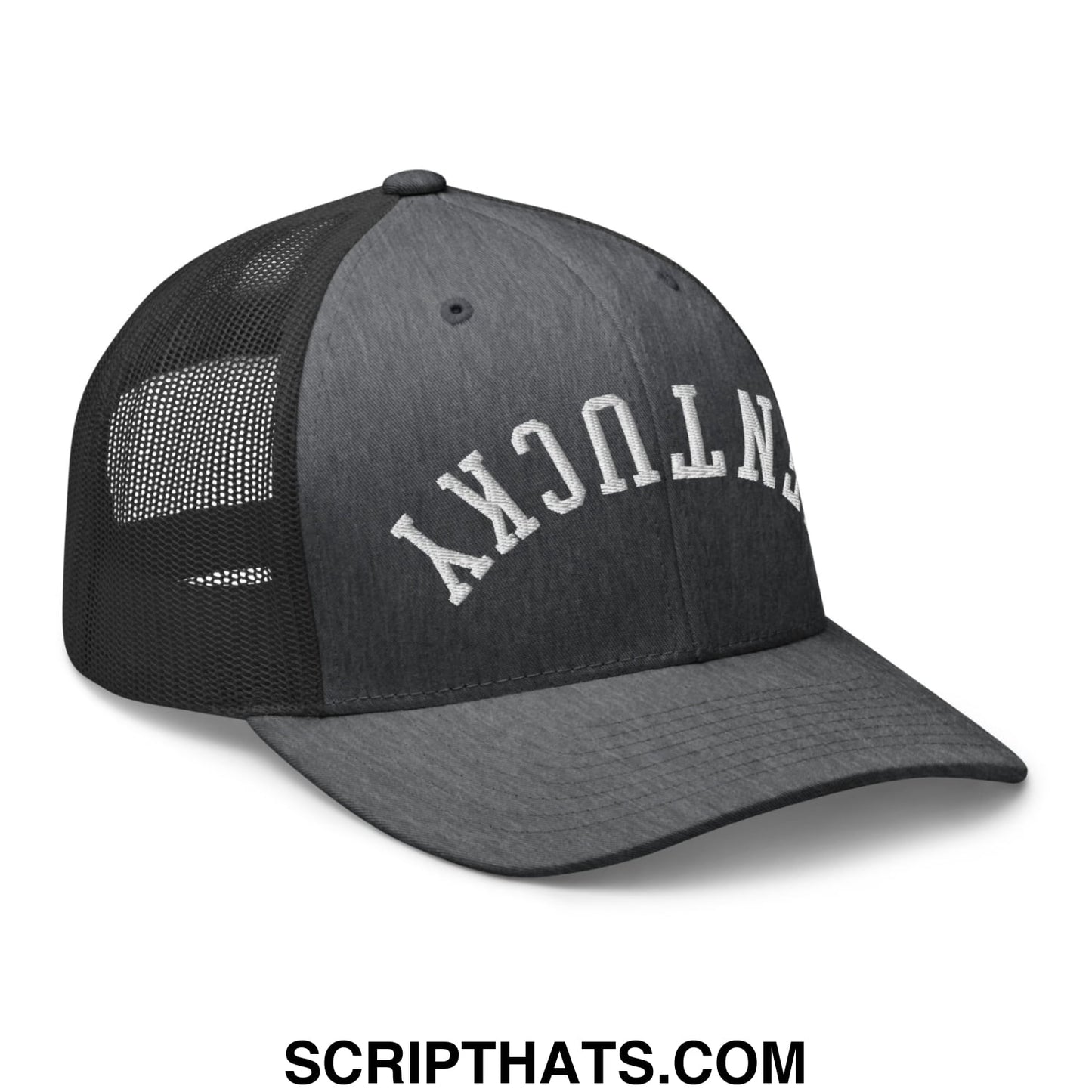 Upside Down Kentucky Embroidered Mesh Trucker Hat Dark Heather Gray