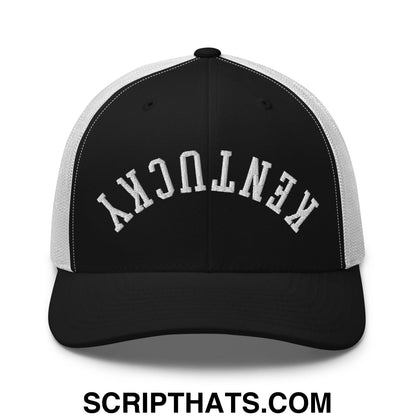 Upside Down Kentucky Embroidered Mesh Trucker Hat Black White