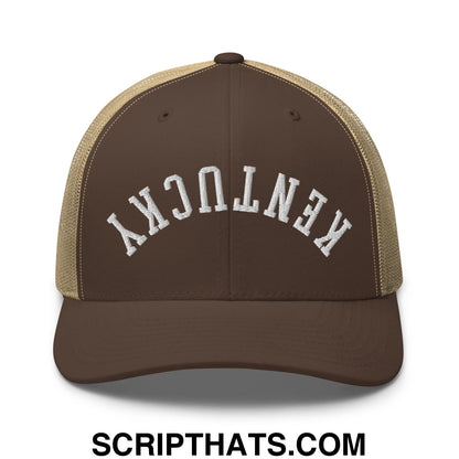 Upside Down Kentucky Embroidered Mesh Trucker Hat Brown Khaki