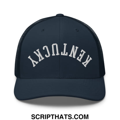 Upside Down Kentucky Embroidered Mesh Trucker Hat Navy