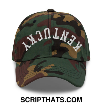 Upside Down Kentucky Embroidered Unstructured Dad Hat Green Camo