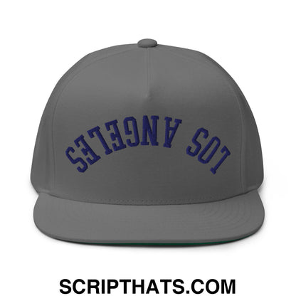 Upside Down LA Los Angeles Baseball Embroidered Flat Bill Brim 5 Panel Snapback Hat Grey