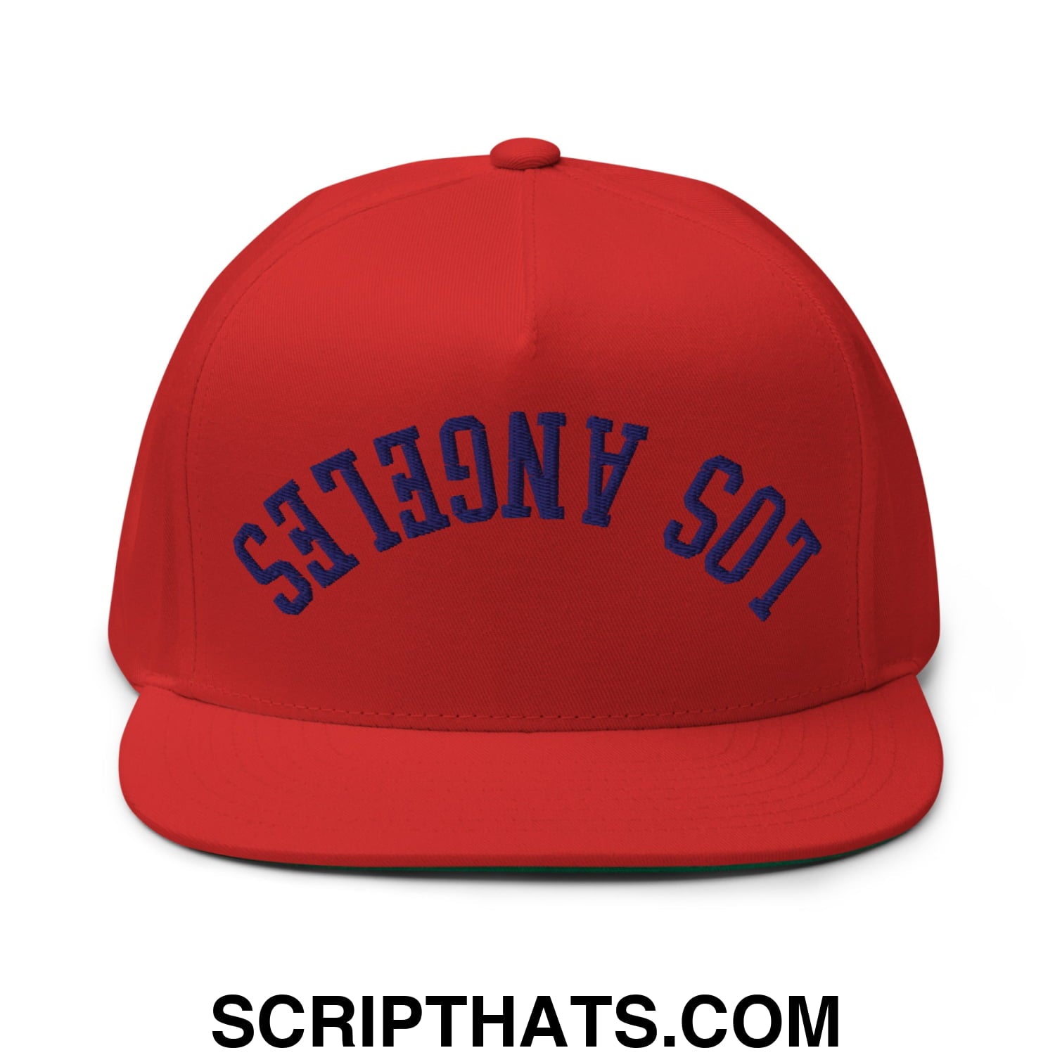 Upside Down LA Los Angeles Baseball Embroidered Flat Bill Brim 5 Panel Snapback Hat Red