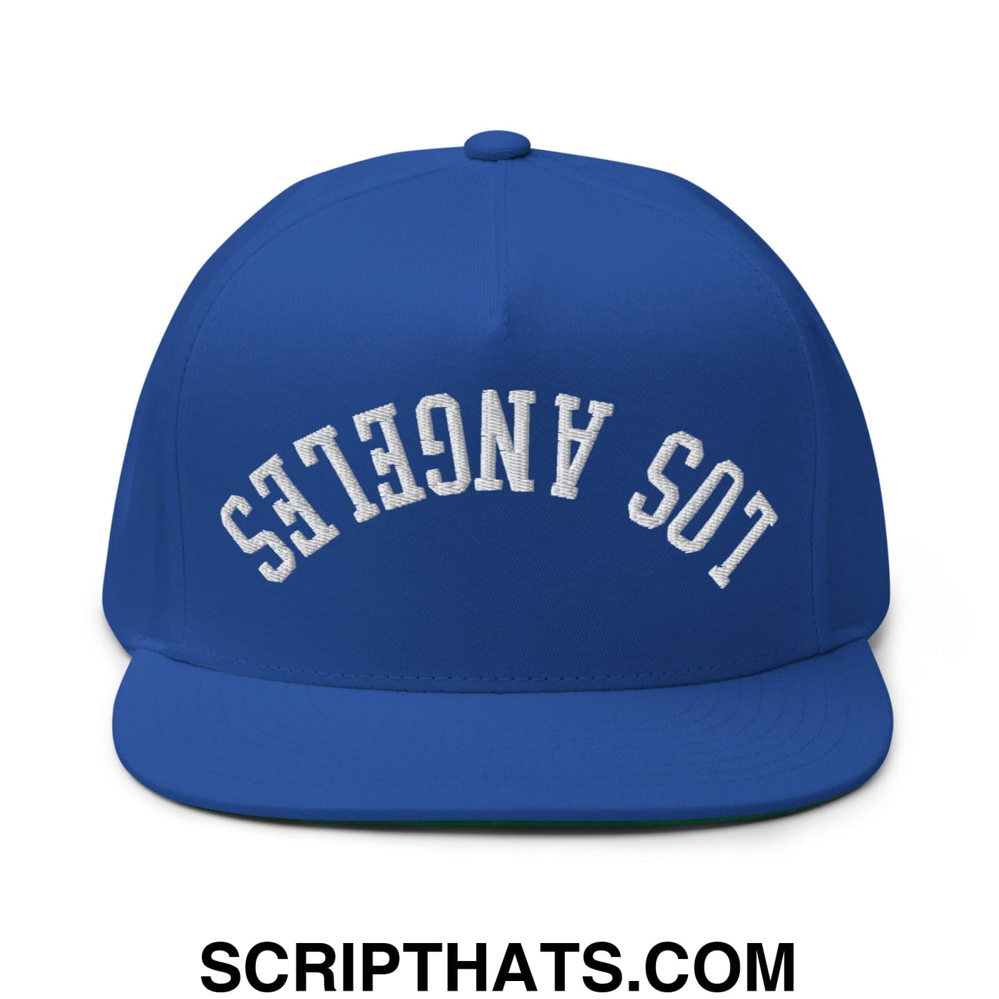 Upside Down LA Los Angeles Baseball Embroidered Flat Bill Brim 5 Panel Snapback Hat Royal Blue