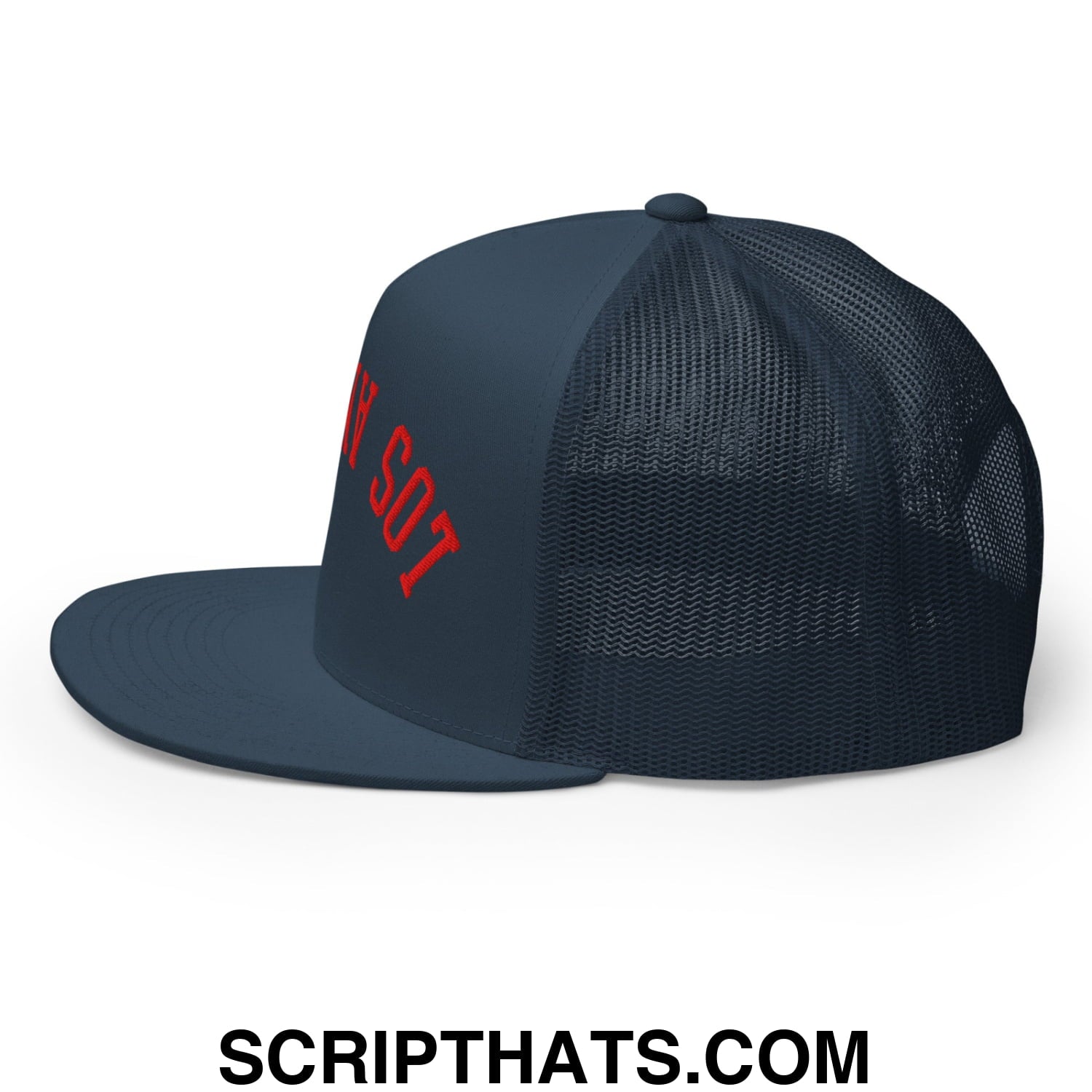 Upside Down LA Los Angeles Baseball Embroidered Flat Bill Brim Mesh Trucker Hat Navy