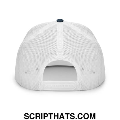 Upside Down LA Los Angeles Baseball Embroidered Flat Bill Brim Mesh Trucker Hat Navy White