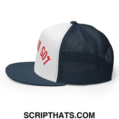 Upside Down LA Los Angeles Baseball Embroidered Flat Bill Brim Mesh Trucker Hat Navy White Navy