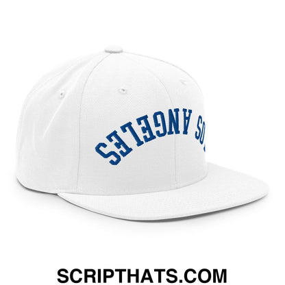 Upside Down LA Los Angeles Baseball Embroidered Flat Bill Brim Snapback Hat White