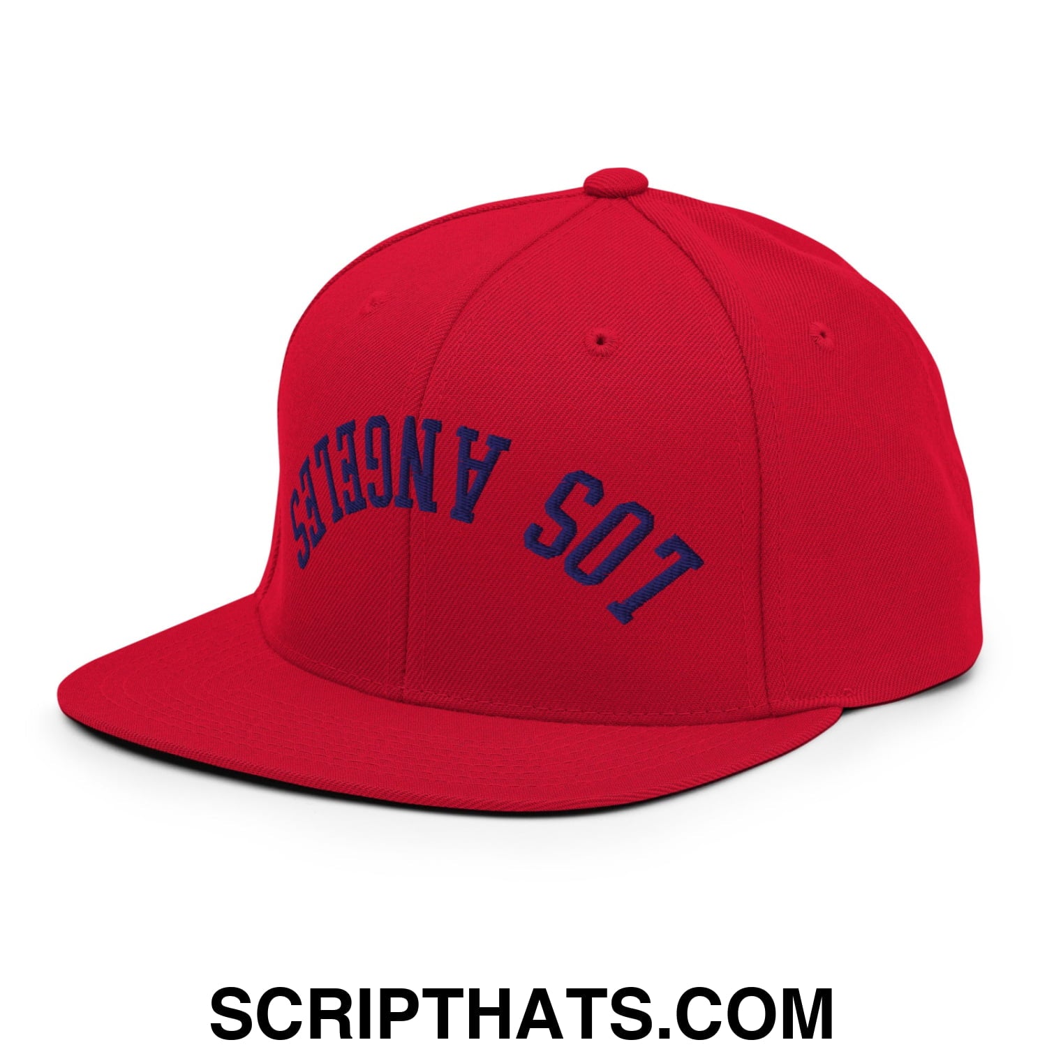 Upside Down LA Los Angeles Baseball Embroidered Flat Bill Brim Snapback Hat Red