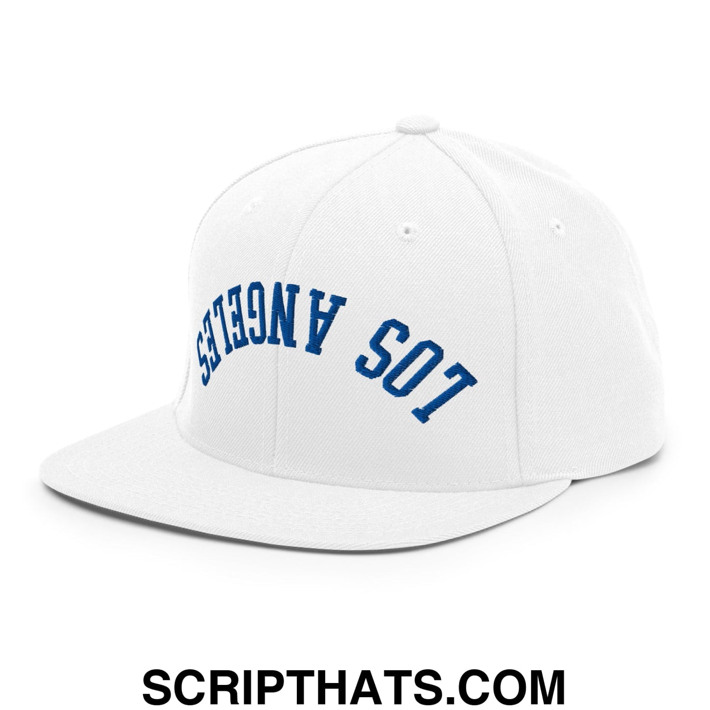 Upside Down LA Los Angeles Baseball Embroidered Flat Bill Brim Snapback Hat White