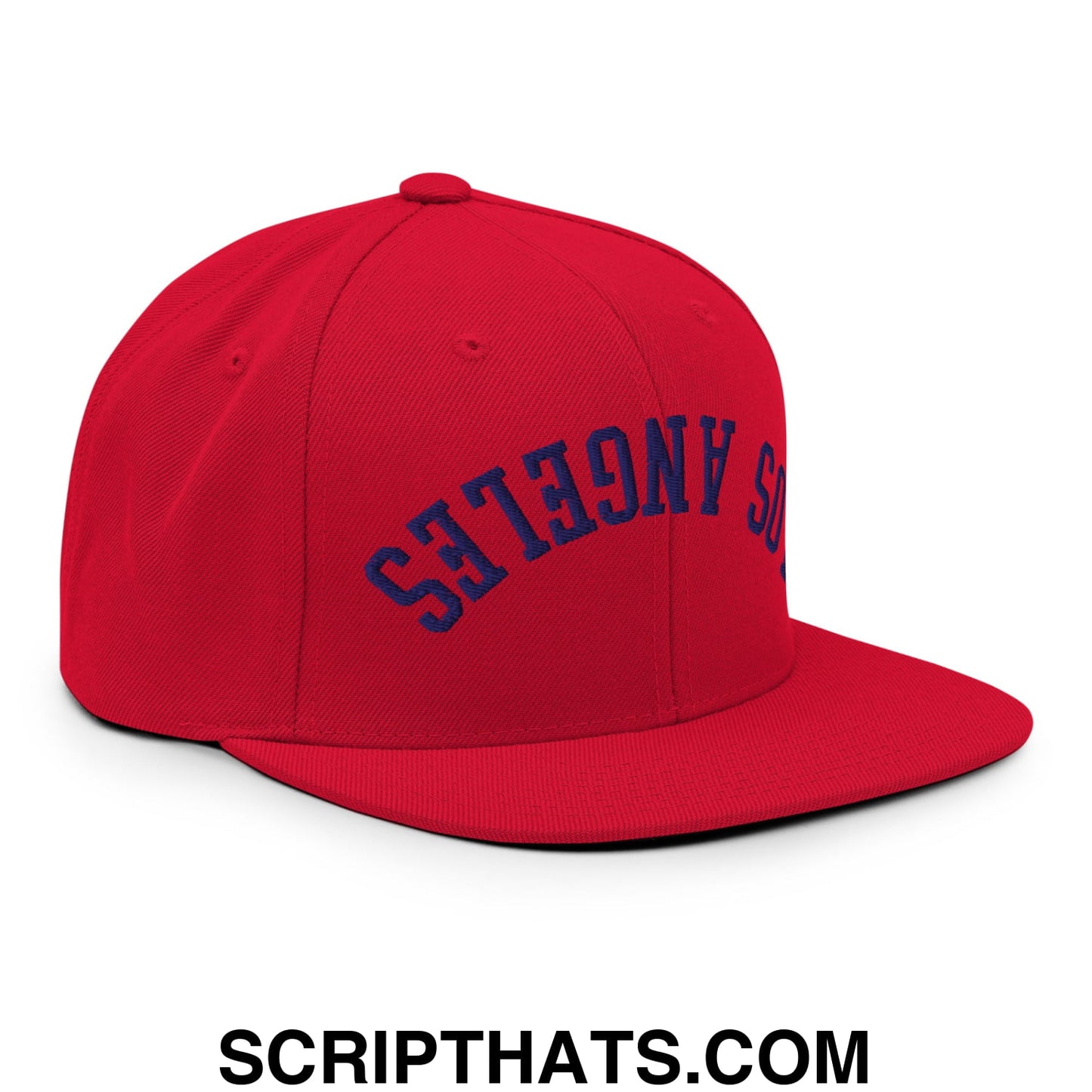 Upside Down LA Los Angeles Baseball Embroidered Flat Bill Brim Snapback Hat Red