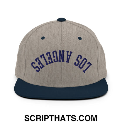 Upside Down LA Los Angeles Baseball Embroidered Flat Bill Brim Snapback Hat Heather Grey Navy