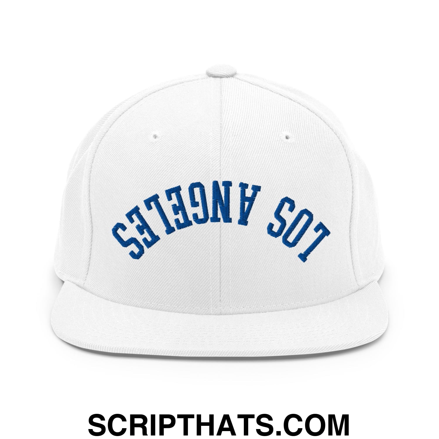 Upside Down LA Los Angeles Baseball Embroidered Flat Bill Brim Snapback Hat White