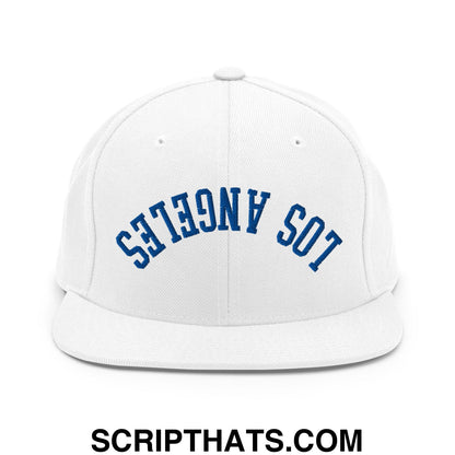 Upside Down LA Los Angeles Baseball Embroidered Flat Bill Brim Snapback Hat White