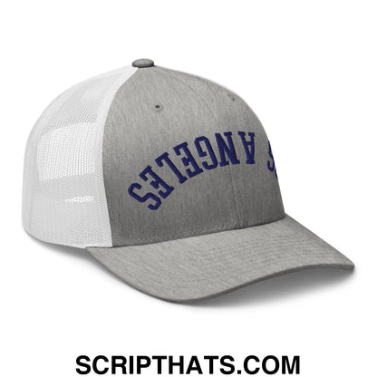 Upside Down LA Los Angeles Baseball Embroidered Mesh Trucker Hat Heather Grey White