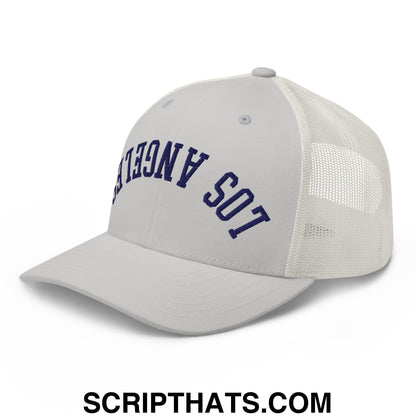 Upside Down LA Los Angeles Baseball Embroidered Mesh Trucker Hat Silver