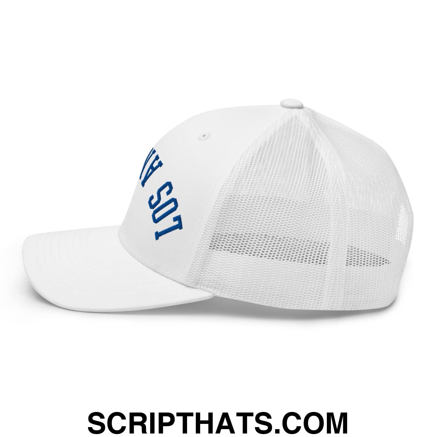 Upside Down LA Los Angeles Baseball Embroidered Mesh Trucker Hat White