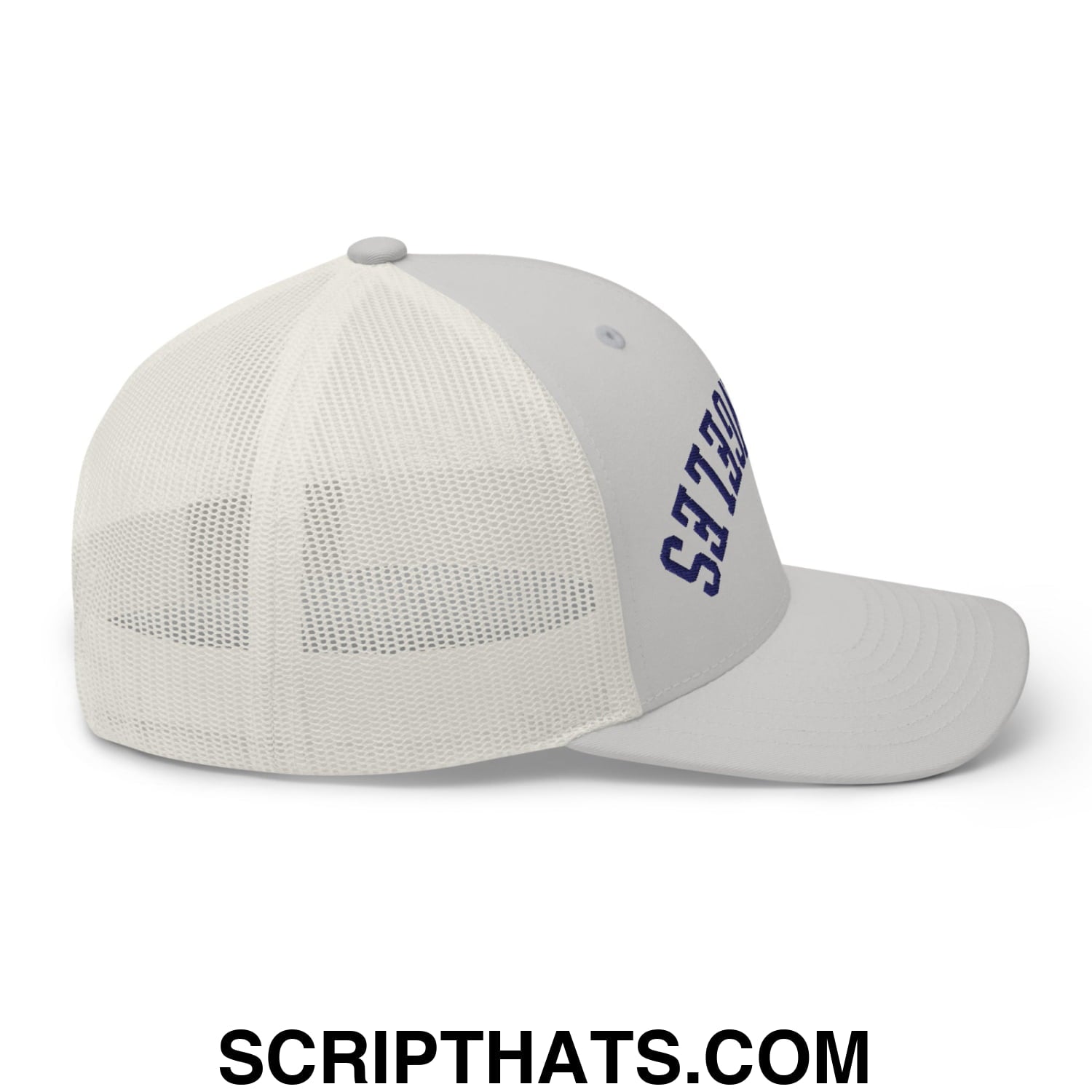 Upside Down LA Los Angeles Baseball Embroidered Mesh Trucker Hat Silver