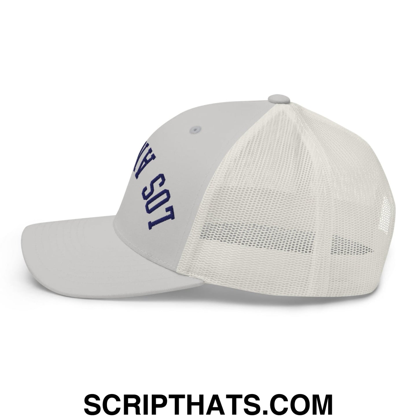 Upside Down LA Los Angeles Baseball Embroidered Mesh Trucker Hat Silver