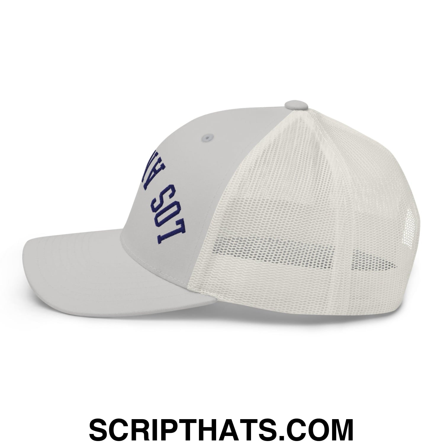 Upside Down LA Los Angeles Baseball Embroidered Mesh Trucker Hat Silver