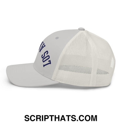 Upside Down LA Los Angeles Baseball Embroidered Mesh Trucker Hat Silver