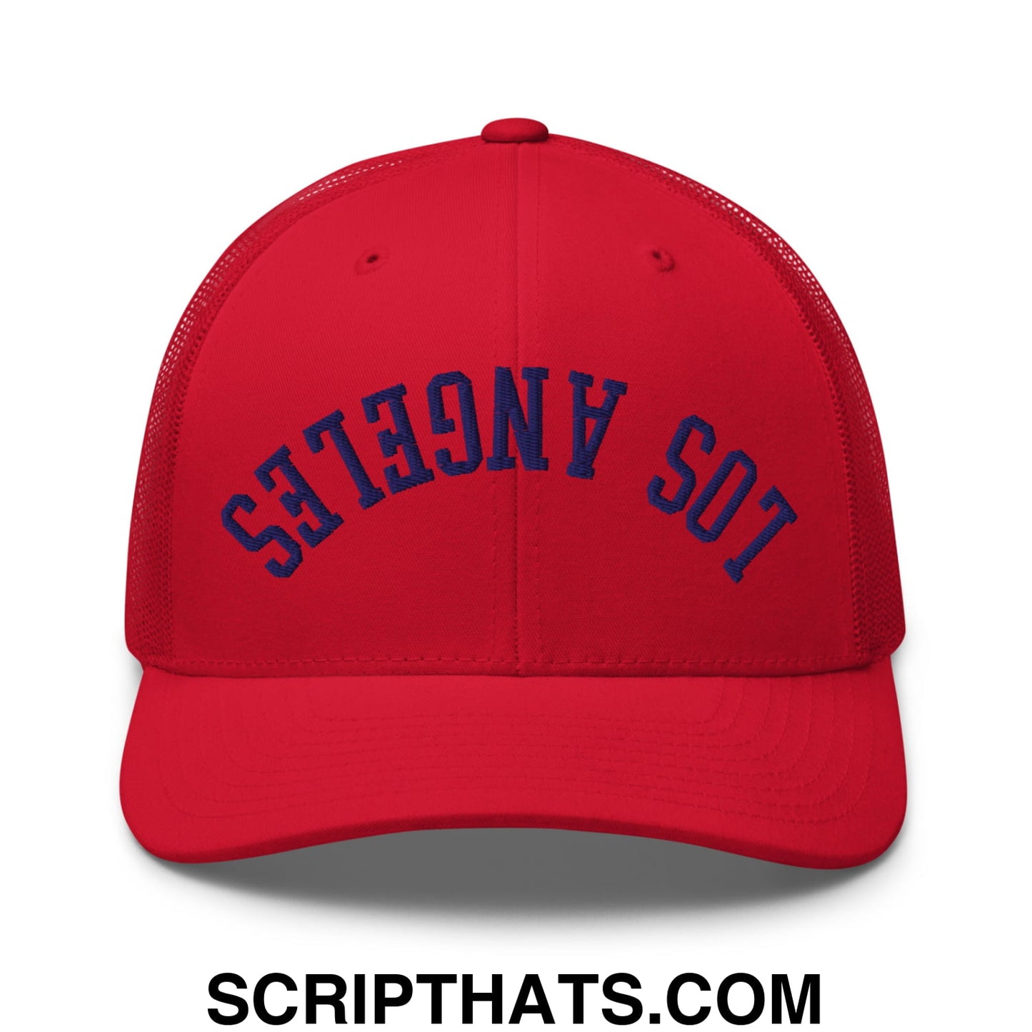 Upside Down LA Los Angeles Baseball Embroidered Mesh Trucker Hat Red