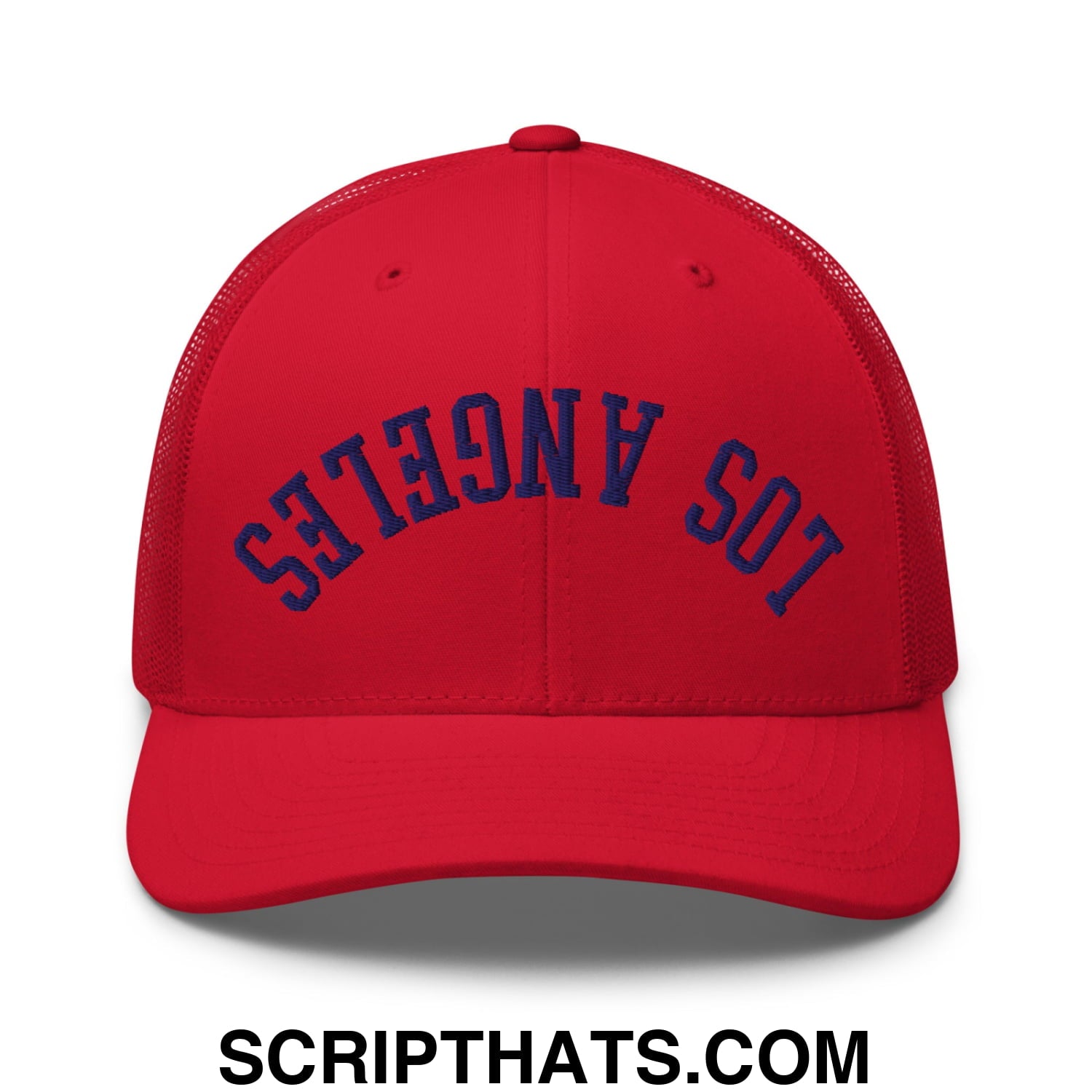 Upside Down LA Los Angeles Baseball Embroidered Mesh Trucker Hat Red