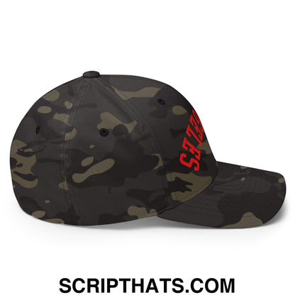 Upside Down LA Los Angeles Baseball Embroidered Stretch Fit Hat Multicam Black