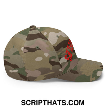 Upside Down LA Los Angeles Baseball Embroidered Stretch Fit Hat Multicam Green